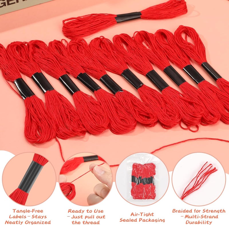 JUPEAN Red Embroidery Floss: Embroidery Thread 120 Yards Friendship Bracelet String Cross Stitch Cotton Yarn for DIY Bracelet Making - Image 3